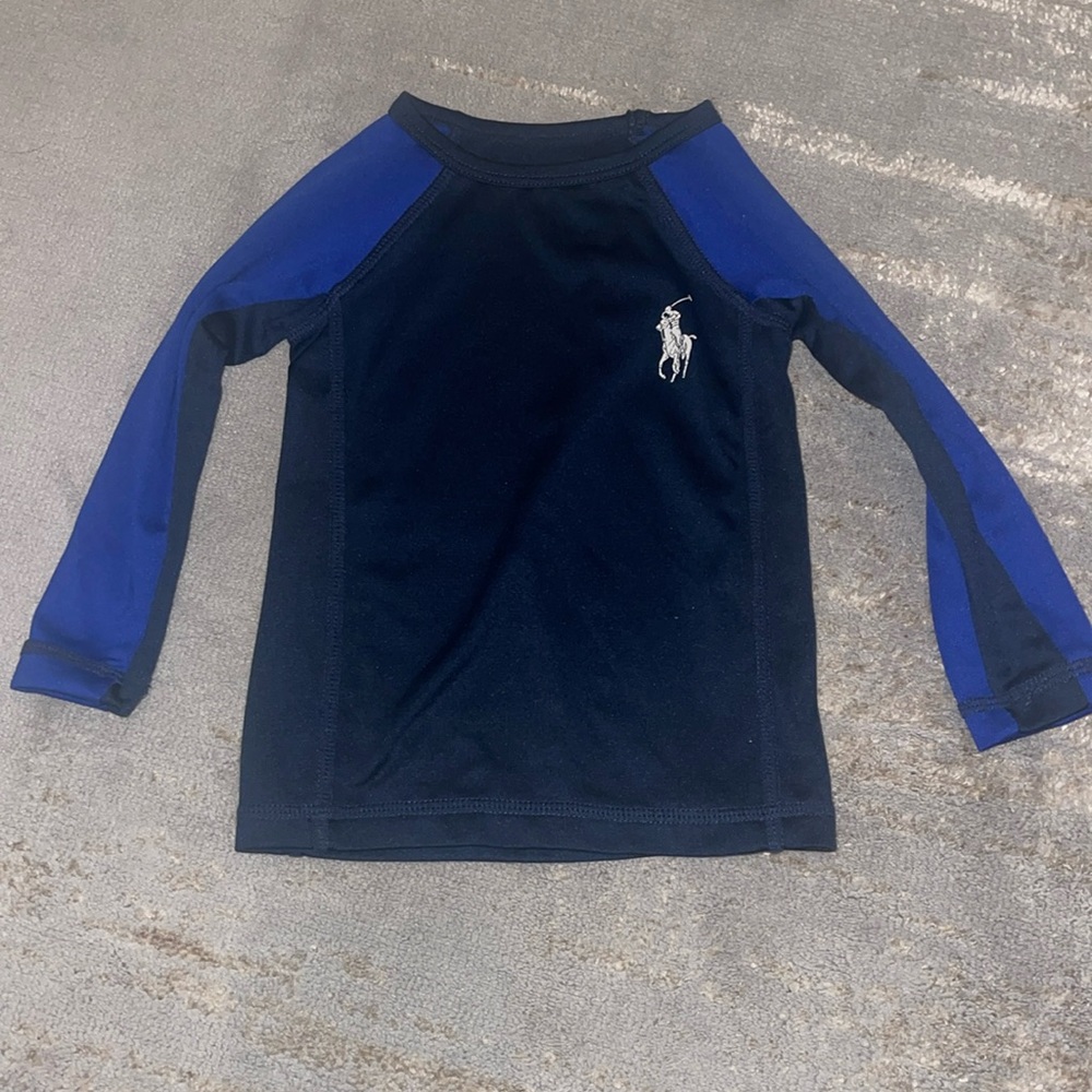 Ralph Lauren rash guard 9 month.  Navy with bright blue sleeves and white horse